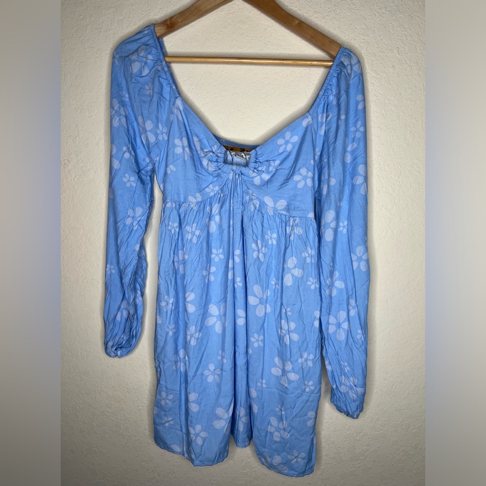 American Eagle Faux Wrap Babydoll Dress Size Medium Cream Bohemian Coastal NWT